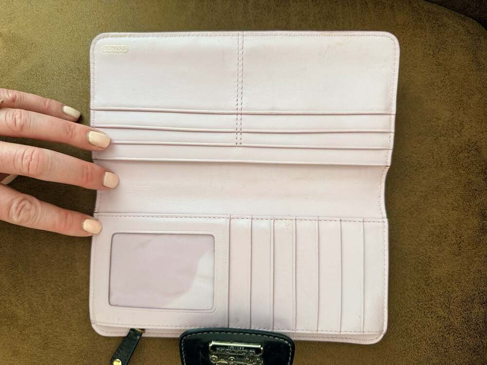 Coach Madison Op Art Slim Envelope Wallet Black Jacquard and Pink Leather - Picture 4 of 8